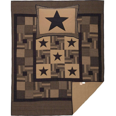 Black Check Star Twin Quilt Set; 1-Quilt 68Wx86L w/1 Sham 21x27 VHC Brands - The Fox Decor